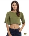 Shop Casual Half Sleeve Solid Women Green Crop Top-Front