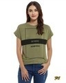 Shop Casual Shorts Sleeve Printed Women Olive Top-Front