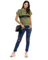 Shop Casual Shorts Sleeve Printed Women Olive Top-Full