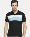 Shop Color block Men's Polo Neck Black T-Shirt-Front