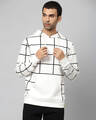 Shop Men's White Checked Full Sleeve Stylish Casual Hooded Sweatshirt-Front