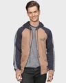 Shop Men's Brown Colorblock Full Sleeve Stylish Casual Sweatshirt-Front