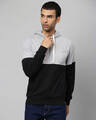 Shop Men's Black & Grey Colorblocked Front Pocket Full Sleeve Stylish Casual Hooded Sweatshirt-Front