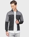 Shop Men's Black & Grey Full Sleeve Stylish Windcheater Casual Jacket-Front