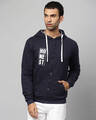 Shop Men's Blue Typography Full Sleeve Stylish Casual Hooded Zipper Sweatshirt-Front