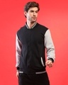 Shop Men's Black & White Color Block Regular Fit Jacket-Front