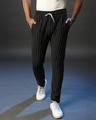 Shop Men's Black Striped Regular Fit Track Pants-Front