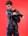 Shop Men's Blue & Grey Checkered Regular Fit Sweater-Full