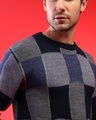 Shop Men's Blue & Grey Checkered Regular Fit Sweater