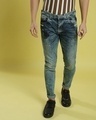 Shop Men's Blue Dyed Slim Fit Jeans-Front