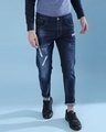 Shop Men's Blue Printed Regular Fit Jeans-Front