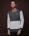 Shop Men's White & Grey Striped Regular Fit Sweatshirt-Front