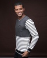 Shop Men's White & Grey Striped Regular Fit Sweatshirt-Design