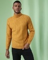 Shop Men's Yellow Regular Fit Sweater-Front