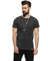 Shop Men's Self Design Asymmetric Charcoal Casual T-Shirt-Front