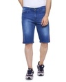 Shop Men Slim Fit Solid Side Striped Stretch Stylish New Trends Blue Denim Shorts-Front