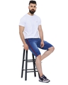 Shop Men Slim Fit Solid Side Striped Stretch Stylish New Trends Blue Denim Shorts-Full