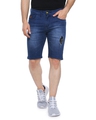 Shop Men Slim Fit Solid Stretch Stylish New Trends Blue Denim Shorts-Front