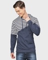 Shop Men's White Striped Full Sleeve Stylish Casual Hooded Sweatshirt-Front