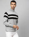 Shop Men's Grey & Black Stylish Striped Casual Sweater-Full