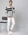 Shop Men's Grey & Black Stylish Striped Casual Sweater