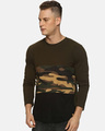 Shop Military Camouflage Men's Round Neck Olive T-Shirt-Front
