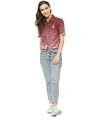 Shop Polo Neck With Front Drawstring Tag Closure Maroon Shirt For Women-Full