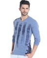 Shop Printed Men's V Neck Full Sleeve Blue T-Shirt-Full