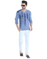 Shop Printed Men's V Neck Full Sleeve Blue T-Shirt