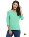 Shop Solid Women's Round Neck Sea Green  T-Shirt-Front