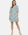 Shop Women Blue & Off White Floral Print A Line Dress-Front