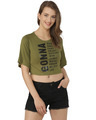 Shop Women's Casual Short Sleeve Printed Stylish Olive Top-Front