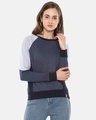 Shop Women's Blue Colorblock Casual Sweatshirt-Front