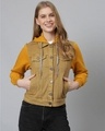 Shop Women's Brown Color Block Stylish Casual Denim Jacket-Front