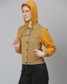 Shop Women's Brown Color Block Stylish Casual Denim Jacket-Full