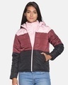 Shop Women's Colorblocked Brown Stylish Casual Bomber Jacket-Front