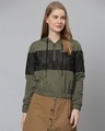 Shop Women's Green Colourblocked Windcheater Bomber Jacket-Front