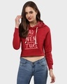 Shop Women's Maroon Printed Crop Casual Hooded Sweatshirt-Front