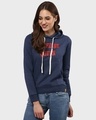 Shop Women's Blue Printed Stylish Casual Hooded Sweatshirt-Front