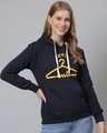 Shop Women's Blue Printed Stylish Casual Hooded Sweatshirt-Front