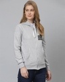Shop Women's Grey Printed Casual Zipper Hooded Sweatshirt-Front