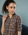 Shop Women's Brown Checkered Regular Fit Shirt