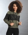 Shop Women's Green Colorblock Regular Fit Jackets-Front