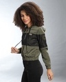 Shop Women's Green Colorblock Regular Fit Jackets-Full