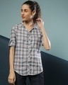 Shop Women's Grey Checkered Regular Fit Shirt-Front