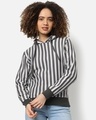 Shop Women's Grey Striped Hoodie-Front