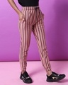 Shop Women's Pink Striped Relaxed Fit Joggers-Full
