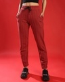 Shop Women's Red Striped Relaxed Fit Joggers-Front
