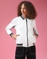 Shop Women's White Checkered Regular Fit Jackets-Front