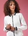 Shop Women's White Checkered Regular Fit Jackets
